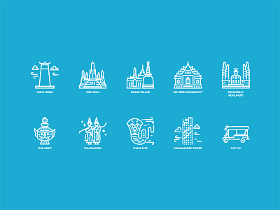 Bangkok symbol and landmark outline icons bangkok icon design outline icon siam thailand