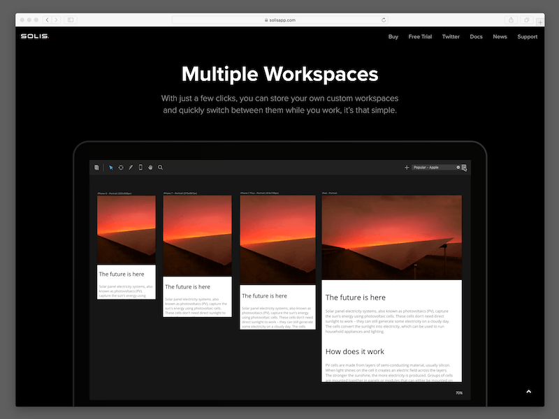 Solis Website - Workspaces app code css design editing html live mac scss sync web