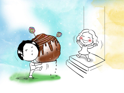 When he bring chocolate for me art bff character design comic cute drawing friends happy me illustration love