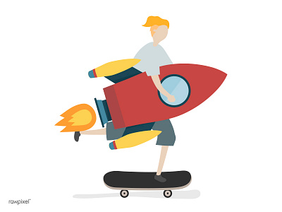 Startup 2 fast growth illustration power promotion rocket skateboard startup technology