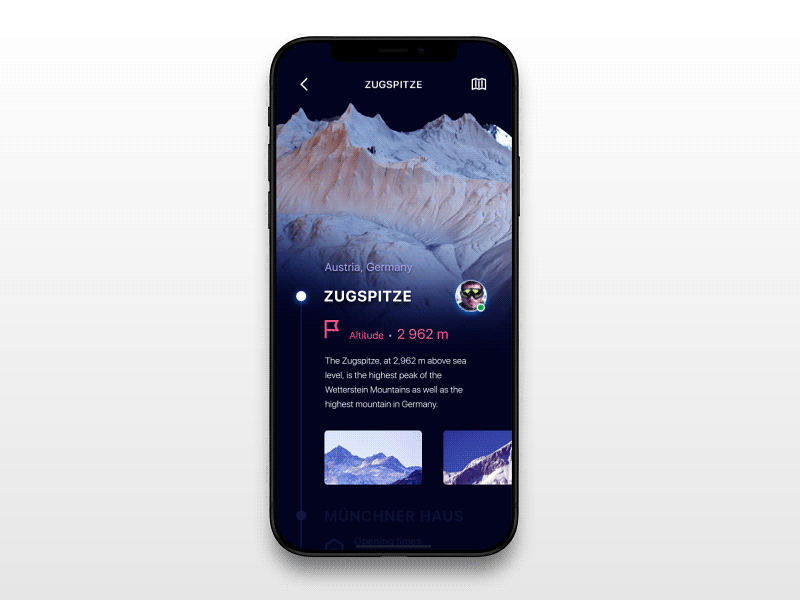 3D Mountain Explorer App Interaction 3d app dark expeditions explorer germany height ios map mountain travel trip