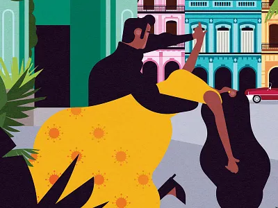Havana dancers buildings car colour cuba dancer havana illustration salsa