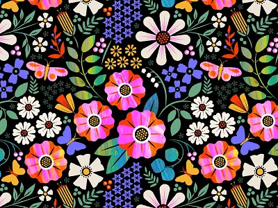 Butterfly Garden butterfly floral flower illustration pattern surface design vector