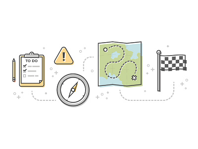 Homeowner Journey: Planning compass finish journey lineart map planning to do vector