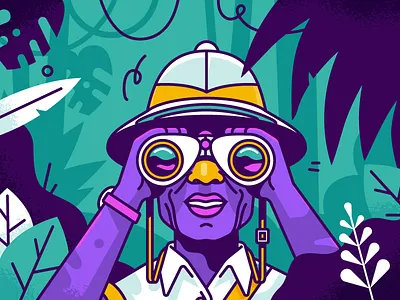 Jungle binoculars illustration jungle monstera nature outlines patswerk plants research textures vector