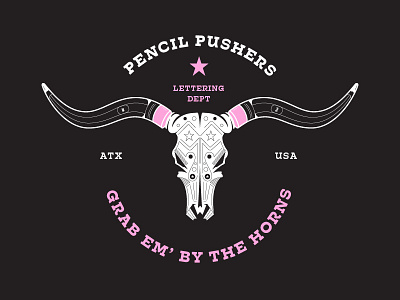 Grab Em' by the Horns austin font hatch horns illustration pencil pushers texas