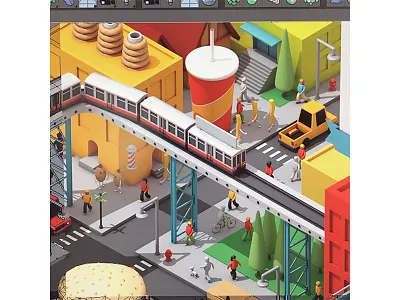 City WIP #3 3d archicture buildings c4d city color people render street town train urban