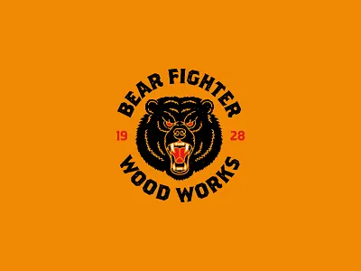 Bear Fighter Wood Works bear branding identity illustration logo