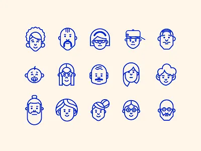 Avatar Set avatar face icon illustration line man people profile set user vector woman