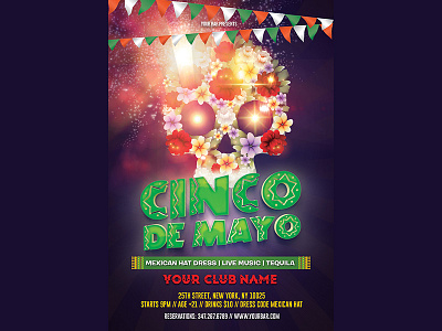 Cinco De Mayo Flyer Party calavera cinco de mayo graphic mexico party purple shine skull