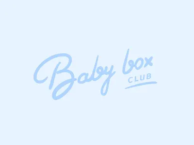 Baby box logo baby blue box calligraphy club. pastel handwriting kids newborn