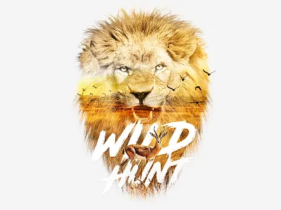 Lion double exposure hunt lion retouch typography wild