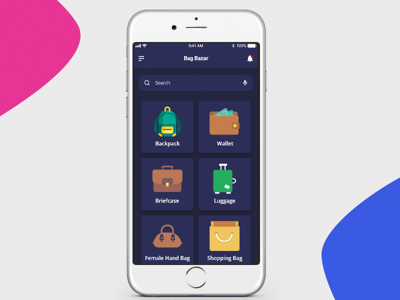 iPhone 6 - Bag Bazar Concept bag bazar dribbble gif interaction ios iphone mobile mockup task ui ux