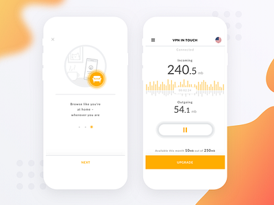 VPN In Touch app diagram graphic interface light mobile statistics traffic tutorial ui ux vpn