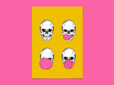 Be refreshed ... chew! bubble gum food fun illustration pop pop art poster skull