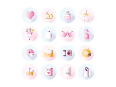 Wedding Set bride ceremony champagne dress flat icon design icon set icons love marriage wedding