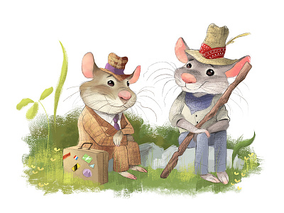 Waiting for a ride... childrens illustration city mouse illustration