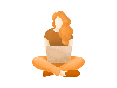 Working computer girl grain illustration minimal ui