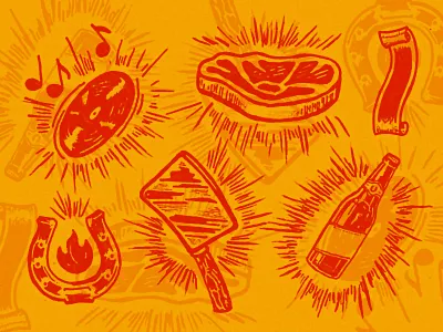 Hot Luck Sketches banner beer hand drawn horseshoe hot luck illustration meat record sketch steak vinyl