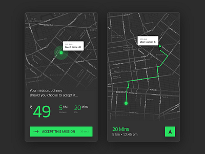 Mission: Impossible - Navigate adobe xd agent app dark map delivery design dunzo interface ios navigation ui