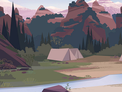 Camping camp illustration landscape mountains nature travel