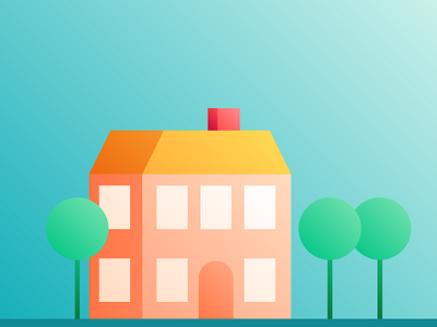 Orange House building chimney flat perspective geometric gradient house trees