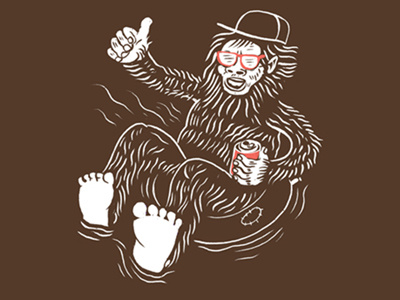 Sasquatch Shirt Design for Lucky Monkey bigfoot cda illustration innertube joshquick quickjosh river sasquatch thumbsup