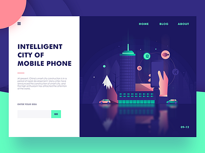 Intelligent city of mobile phone colors digital hero illustration interface landing ui ux web