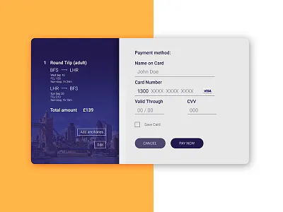 Credit Card Checkout 002 checkout credit card dailyui flights graphic design london travel trip ui user interface