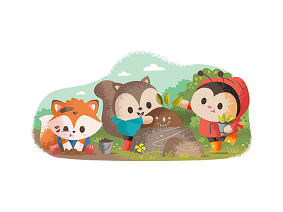 Power In Teamwork cute ladybug fox squirrel games child learning love fun nature workshop outdoor classes teamwork illustration work series kids