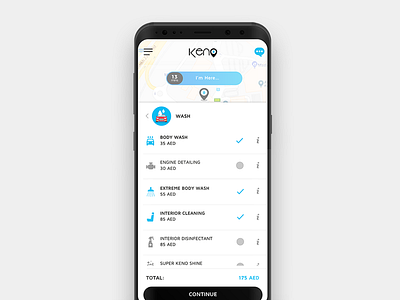Car Care Application application car car wash list map order selection ui ux wash