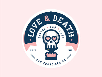 Love and Death Badge badge death flat hearth icon illustration logo love married skull tattoo vector