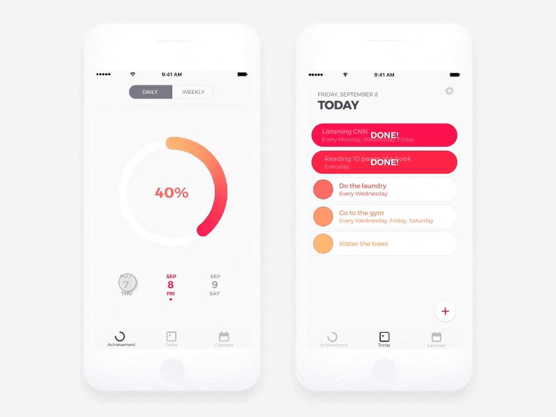Daily Task Achievement! flinto interaction mobile prototype sketch