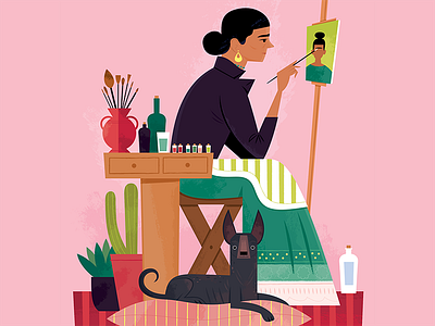Frida and her Xolo Dog animals artists dog editorial illustration frida kahlo illustrated women illustration mexico pet portraits pink portraits women