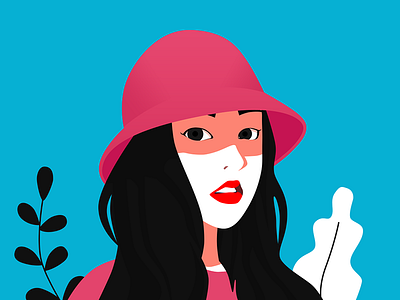 Red hat trick art beauty blue color contrast design face flow girl illustration leaves negative positive red san trick