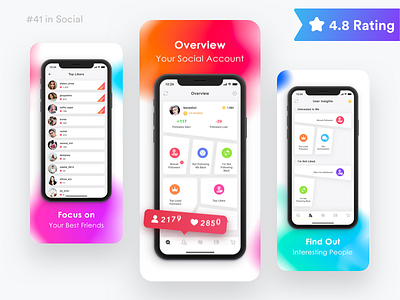 Social Stats For Instagram1x app browse drawer follow ios music navigation playlist profile social ui ux