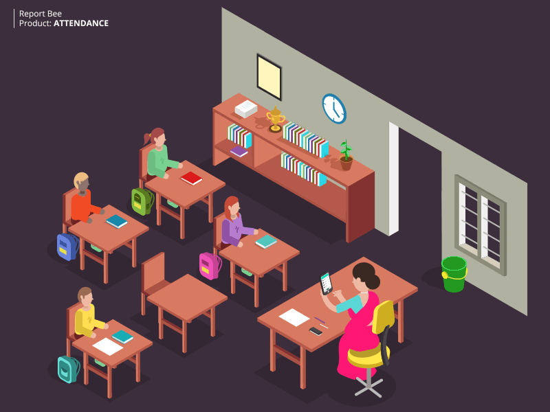 Attendance aftereffects character animation designteam designthursday illustration isometric design product reportbee school student teacher