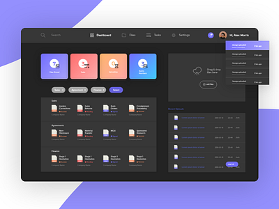 Dashboard WIP Dark crm dark dashboard document file interface management profile ui ux