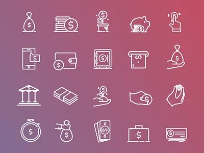 Money Icon Set gradient icons line money