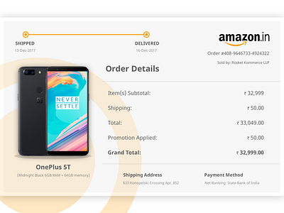 Email Receipt - Amazon amazon email receipt emailer oneplus ui design user interface web design
