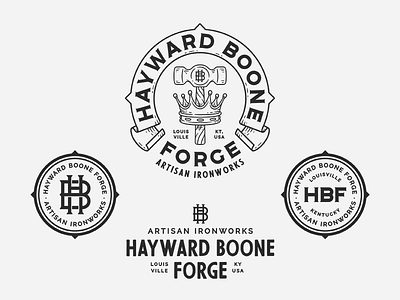 Hayward Boone Forge badge branding drawing hammer hand drawn illustration king lettering line work logo monogram patch