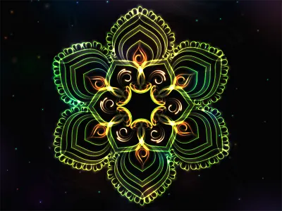 Indian mandala "Green fire" art design ethnic fire flower indian mandala meditation ornament vector yoga