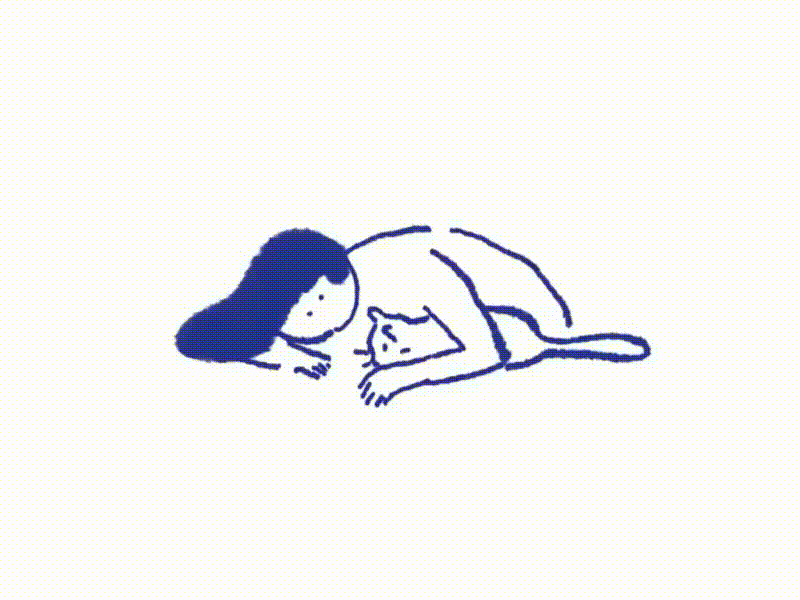 Girl And A Cat animation blue cat drawing gif illustration illustrations motion simple white
