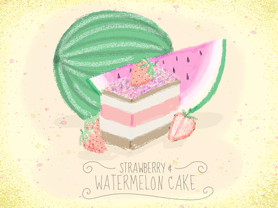 Strawberry & Watermelon Cake baked good baking cake charcoal photoshop strawberry watercolor watermelon