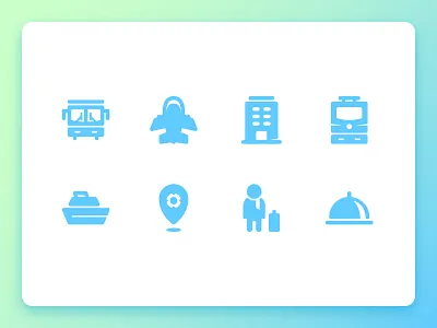 Travel Icons bus cruisine glyph hotel icon plane position ship solid train travel user