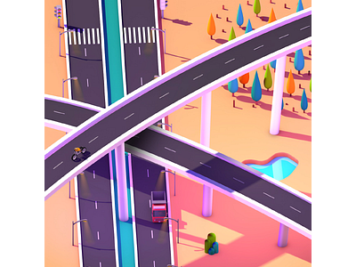 K - 36 days of type 36days k 36daysoftype 36daysoftype 05 bridge c4d cinema4d k render rendering road tree vehicle