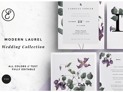 Modern Laurel P.1 Wedding Collection botanical botanical wedding flower invitation set invite laurel wedding suite modern modern wedding wedding bundle wedding collection wedding invitation wedding photoshop