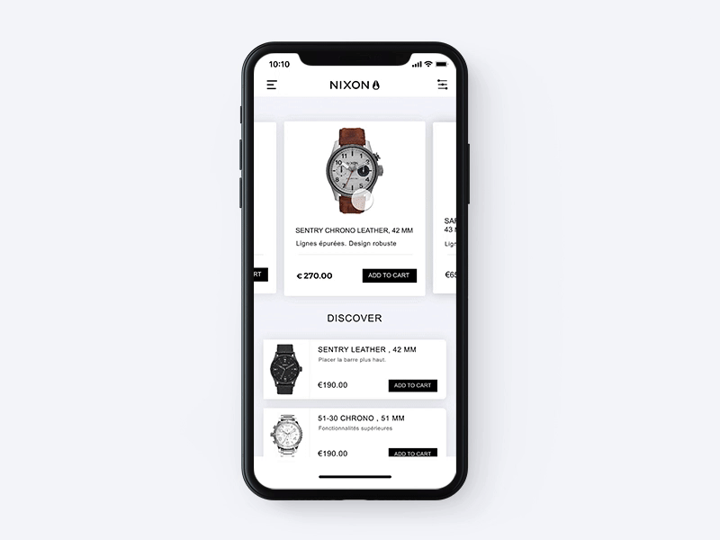 Nixon Store animation micro interaction product page app brand circle clock e commerce interaction invision invision studio ios nixon