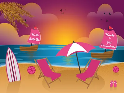Hello Dribbble! beach debut debut shot dribbble dribbbler first shot gradient hello dribbble illustration
