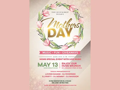 Mothers Day Flyer design flower graphic mothers day party pink